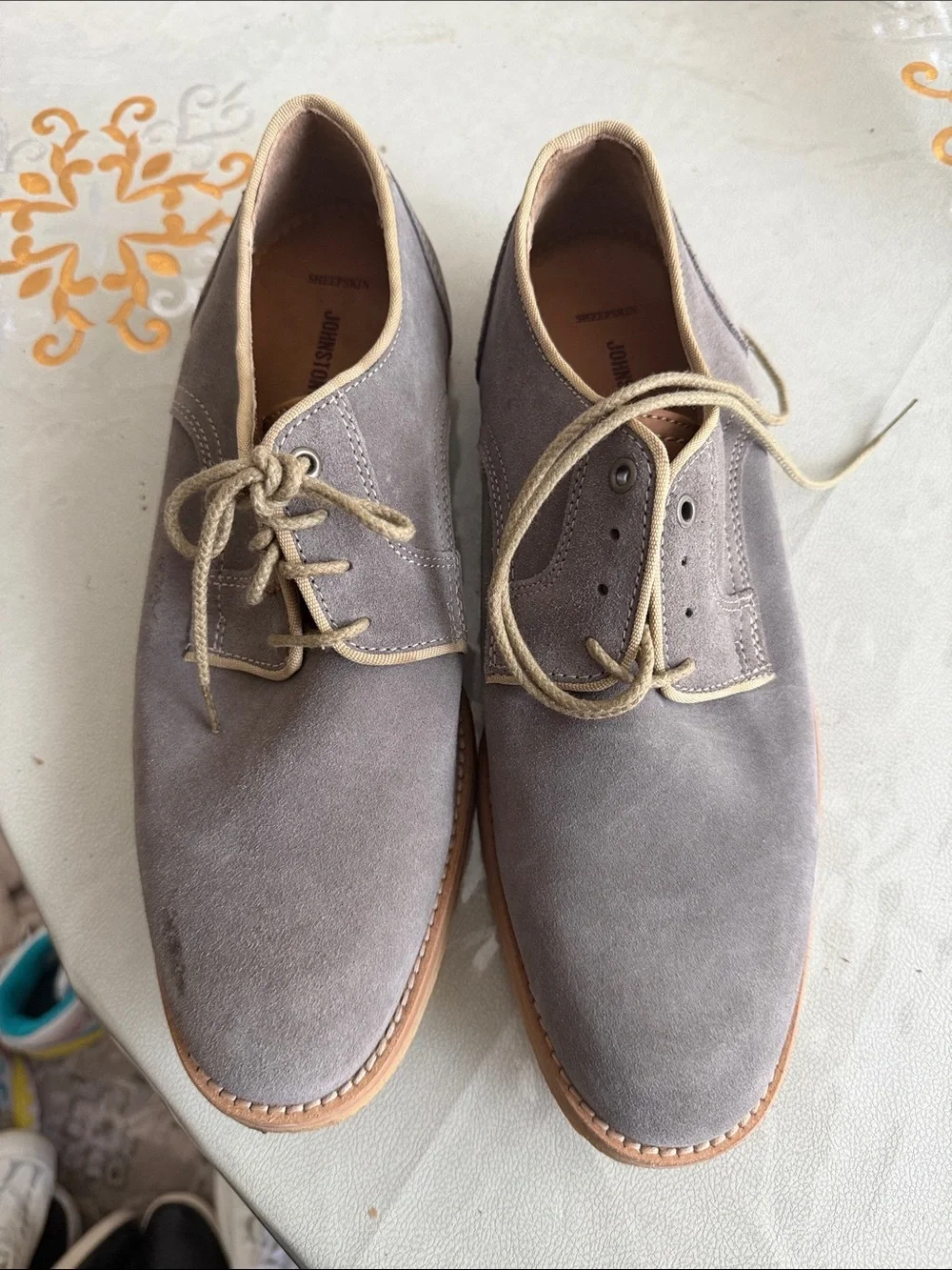 Johnston & Murphy Gray Suede Derby Shoes with Tan Trim